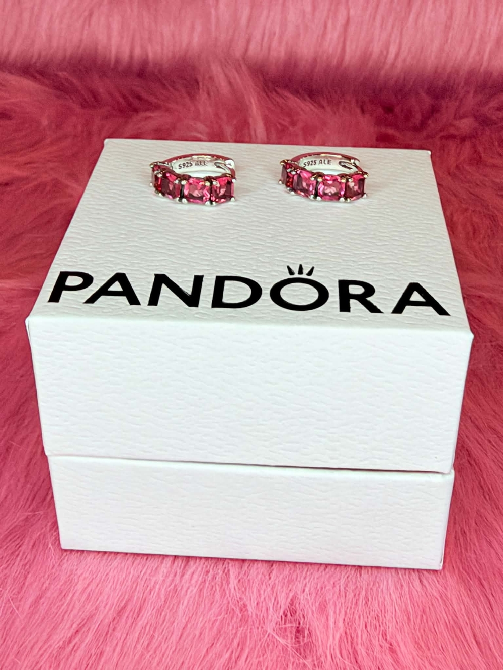 Pandora Pink Cubic Zirconia Hoop Earrings - Sterling Silver